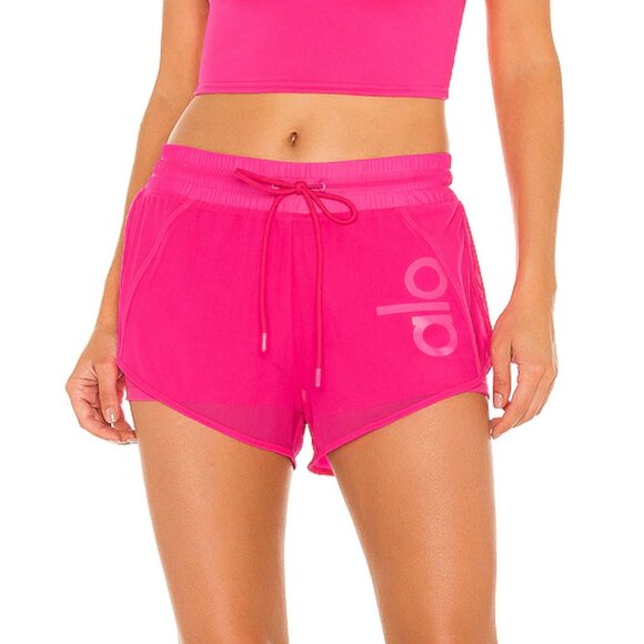 ALO Yoga Pants - ALO Yoga Ambience Short in Neon Pink & White, Size L